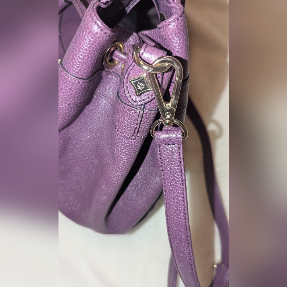 MCM Two-Way Leather Drawstring Bucket Bag Purple COA VGUC - Picture 7 of 14